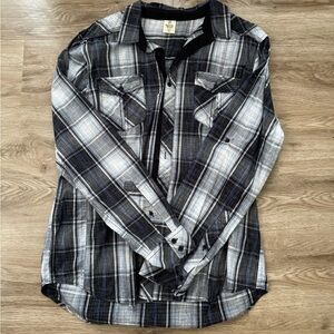 Men's Black and White Plaid Shirt